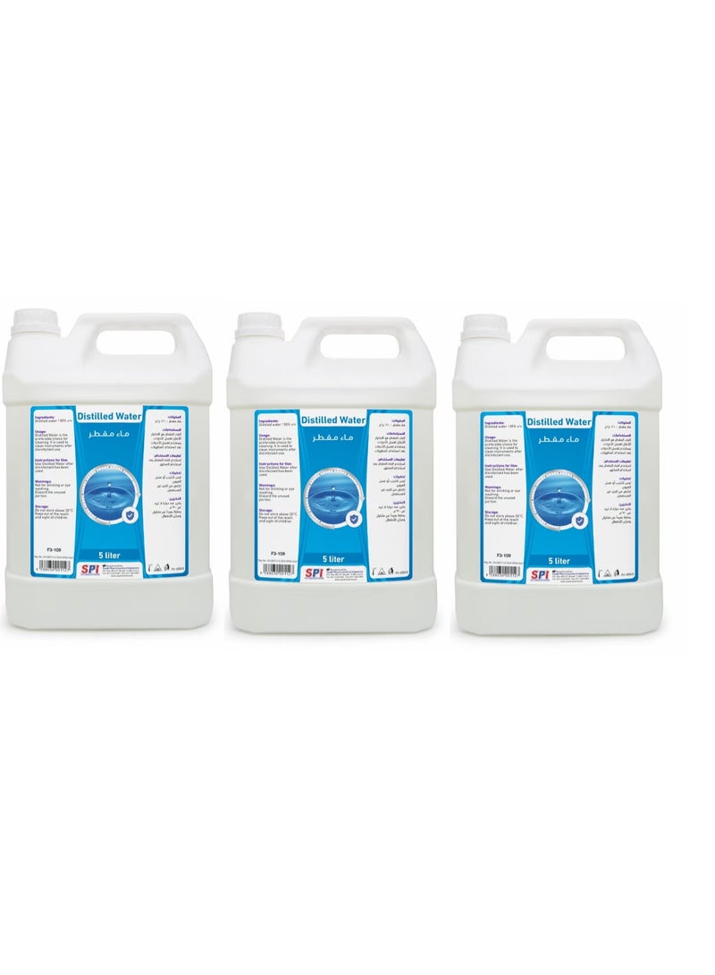 Pack of 3 Pure and clean medical Distilled water, 5 liters, from SPI
